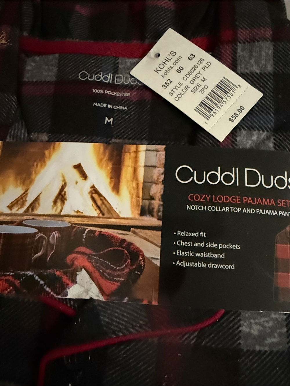 Cuddl Duds Men's Plaid Pajama Set - Gray, Black & Red